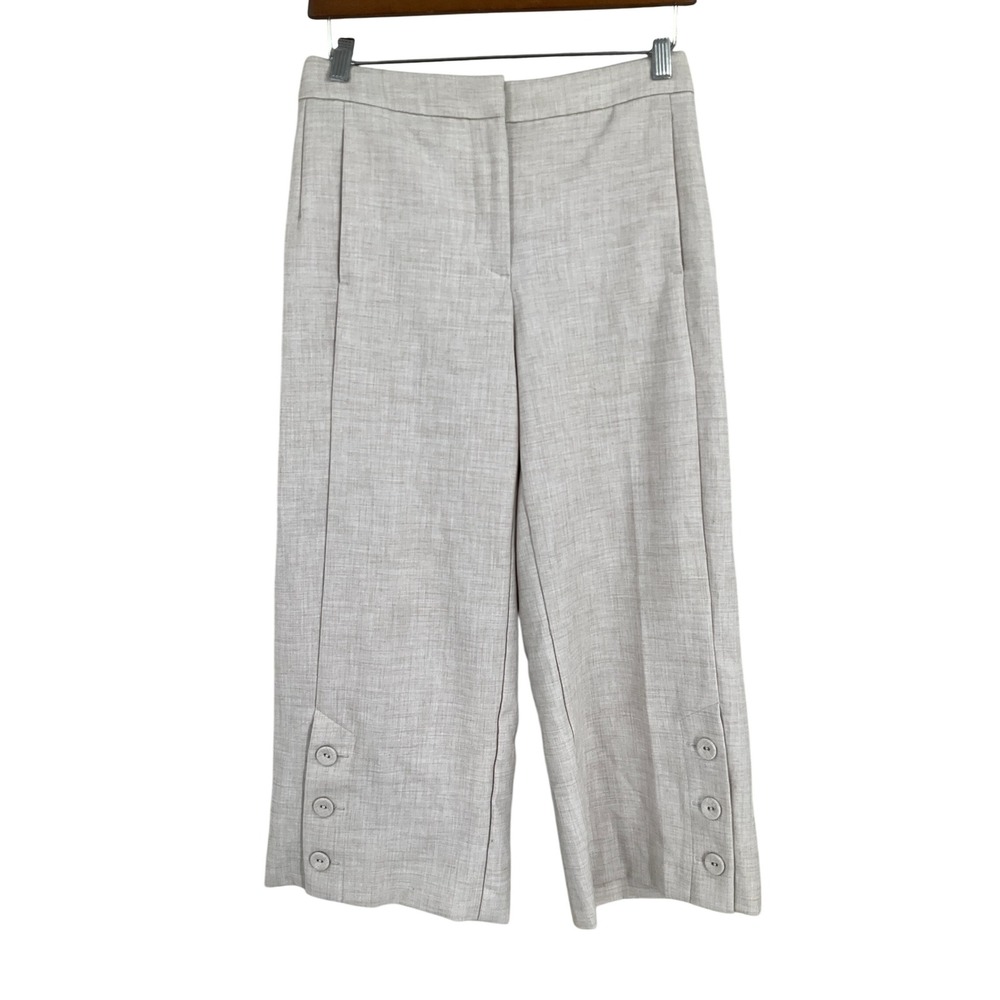 Ann Taylor Crop Pants Women 2P Beige Button Hem Wide Leg Minimalist Preppy